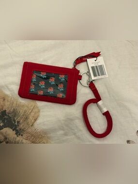 NWT Vera Bradley Tango Red Floral Zip ID & Lanyard Wallet